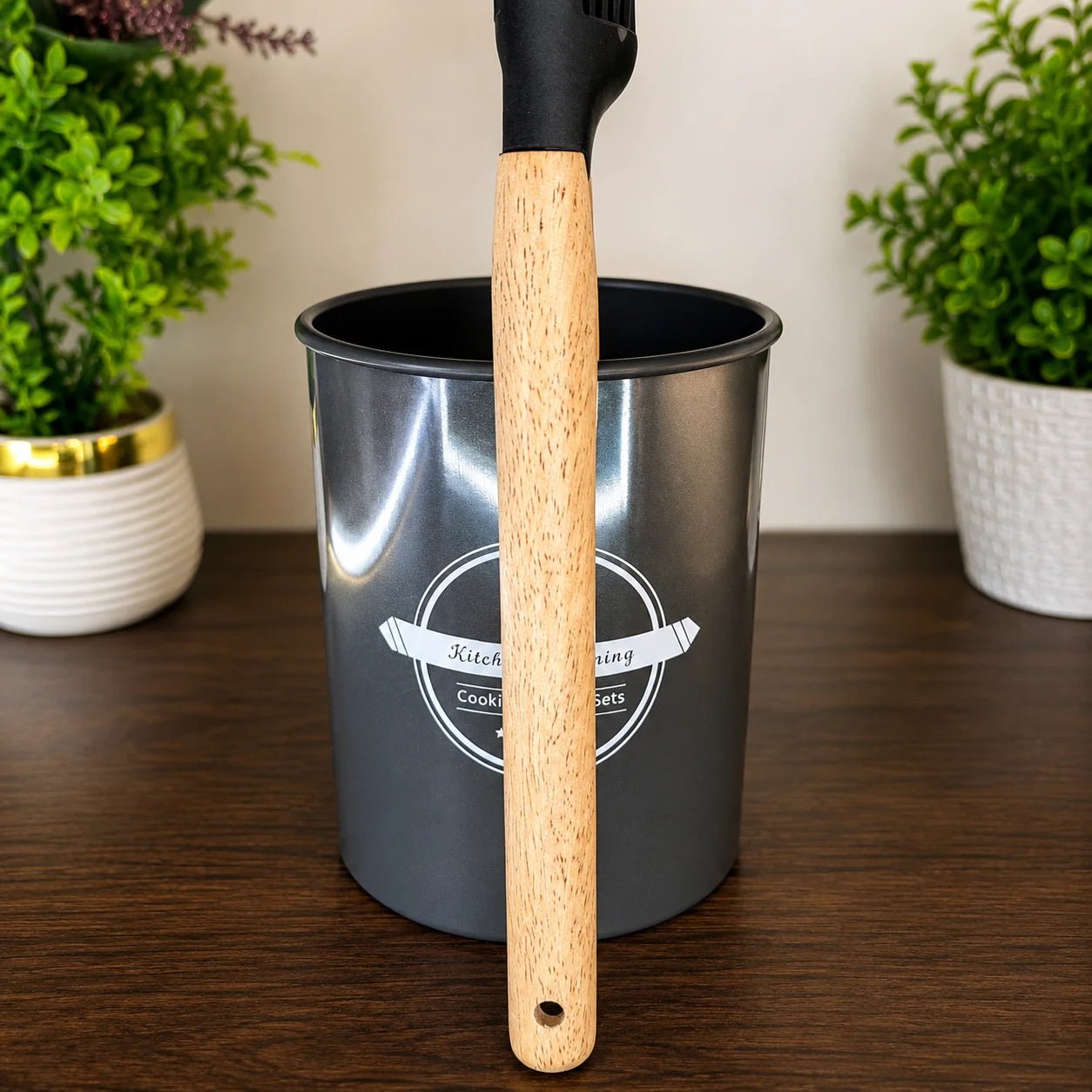 12 Pcs Silicone Cooking Utensils Set with Wooden Handles & Storage Holder – Heat Resistant Non-stick Kitchen Tools