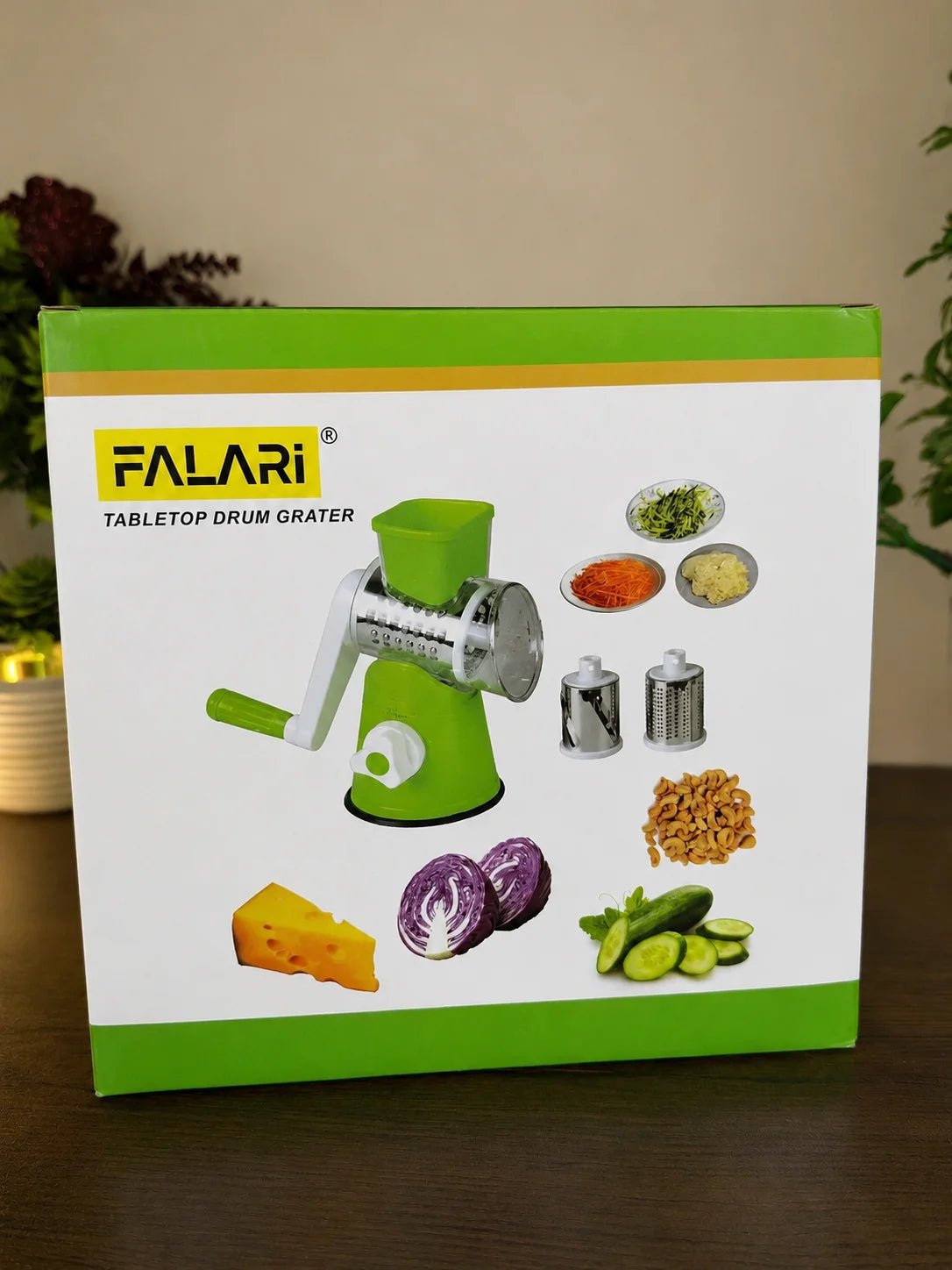 3 in 1 Manual Rotary Cheese & Vegetable Grater with Stainless Steel Drum Blades
