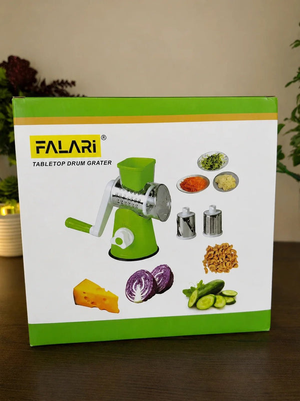 3 in 1 Manual Rotary Cheese & Vegetable Grater with Stainless Steel Drum Blades