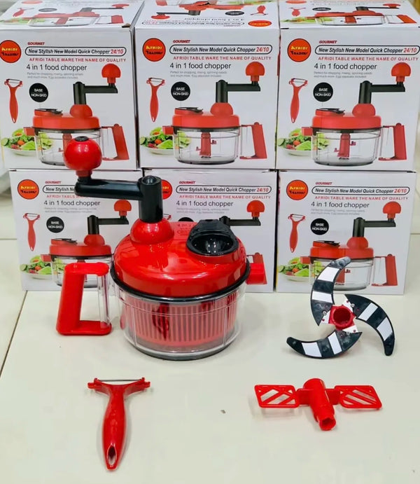 4 in 1 Manual Food Chopper, Salad Maker, Egg Whisker & Vegetable Peeler