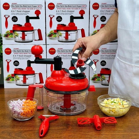 4 in 1 Manual Food Chopper, Salad Maker, Egg Whisker & Vegetable Peeler