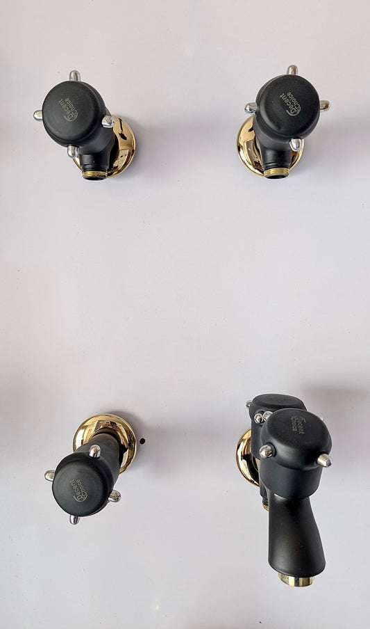 Decent Choice Shaheen Lever Shower Set | Heavy Brass Body Bathroom Fitting with Black & Golden Design