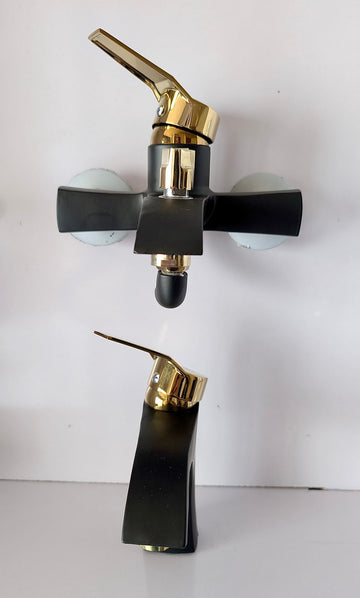 Decent Choice Shaheen Lever Shower Set | Heavy Brass Body Bathroom Fitting with Black & Golden Design