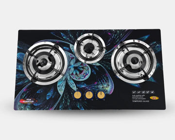 Kenwood Kitchen Glass Hob Metallic Burner | 8mm 3D Tempered Glass Gas Hob, Metal Stand & Auto Ignition