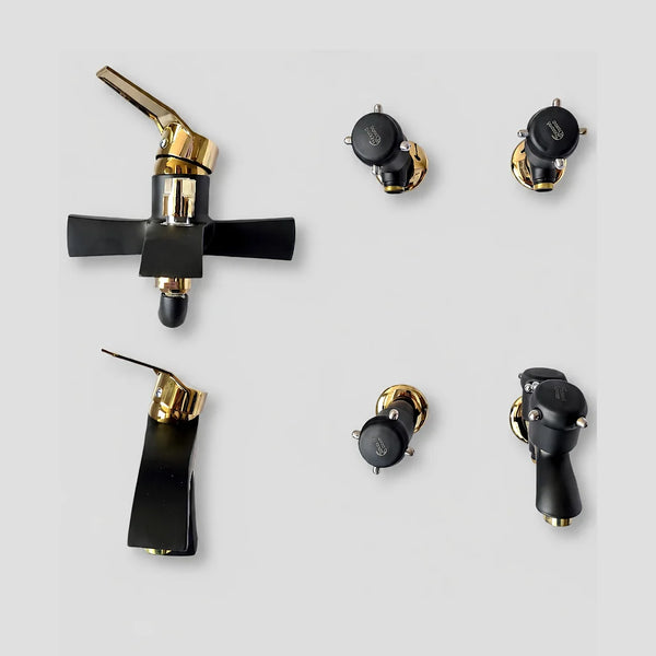 Decent Choice Shaheen Lever Shower Set | Heavy Brass Body Bathroom Fitting with Black & Golden Design